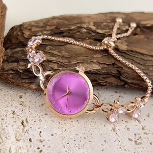 Pink Stones Women's Adjustable Gold Watch